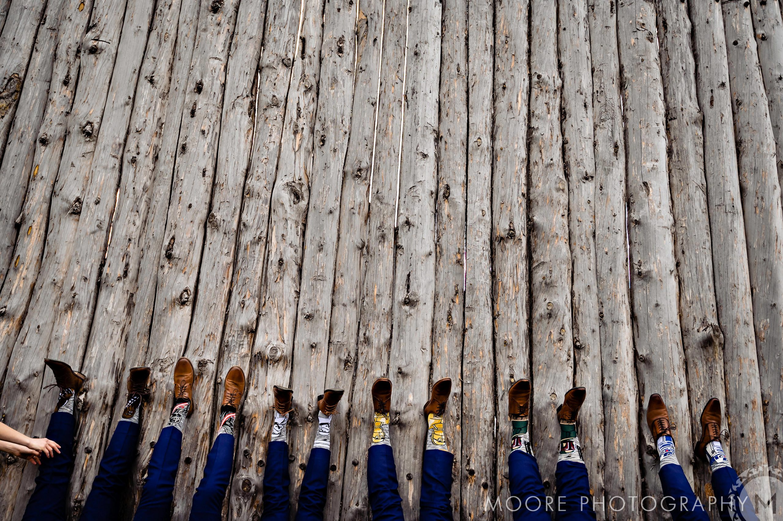 Boots and legs framed in rustic charm, like a hidden gem among Winnipeg wedding venues.